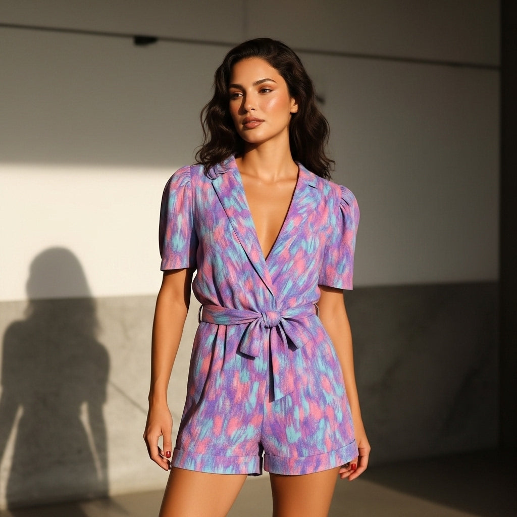 Women’s Short Jumpsuit With Waist Belt Fitted Design