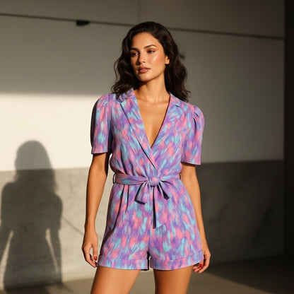 Women’s Short Jumpsuit With Waist Belt Fitted Design