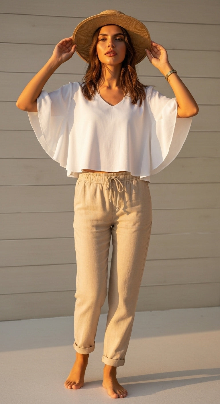 Women’s Linen Stretch Trousers Slim Fit