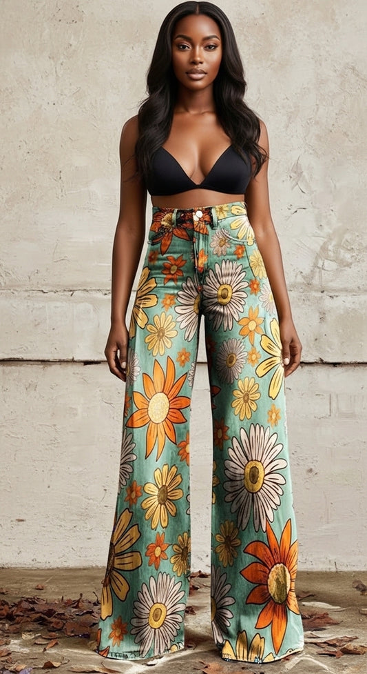Women’s Wide Leg Jeans Bold Floral Print