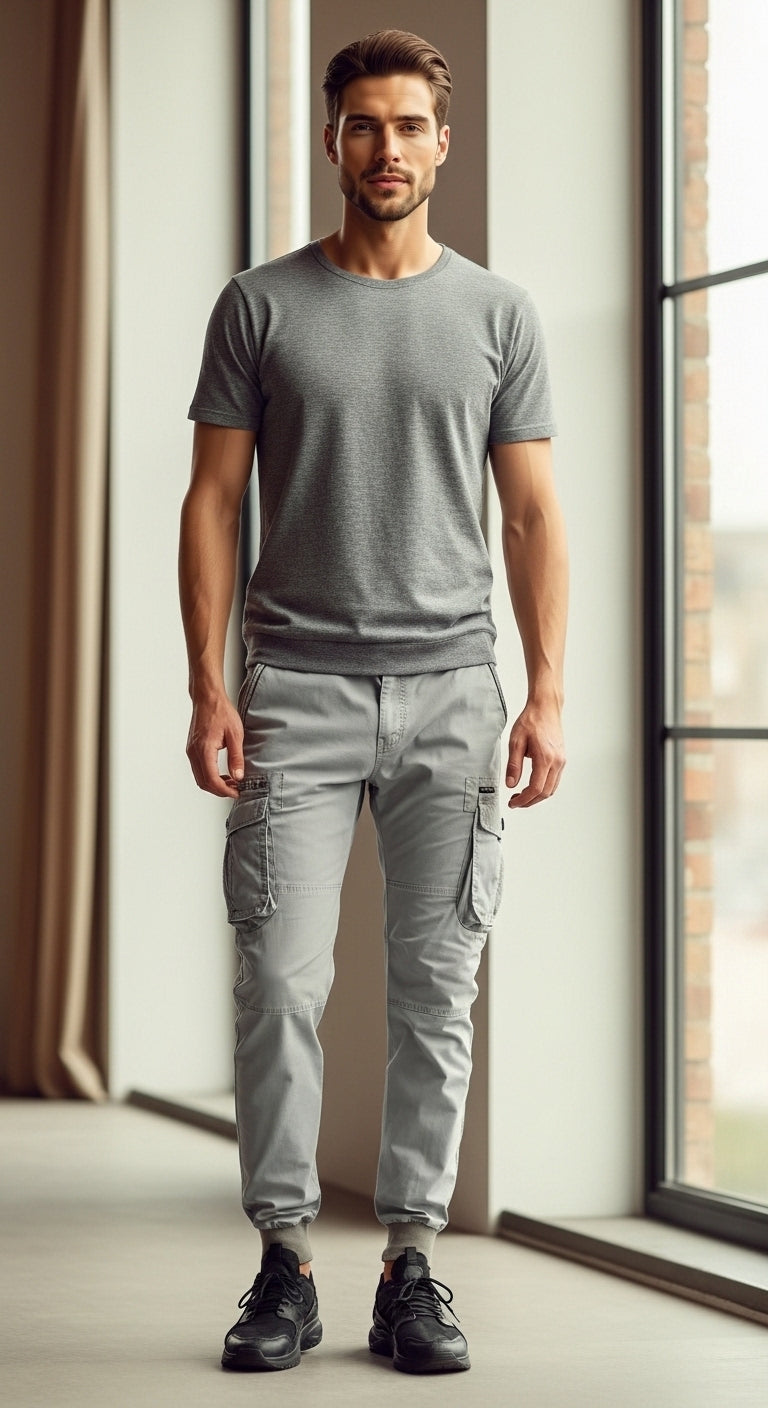 Men’s Cargo Jogger Pants Black Casual Fit