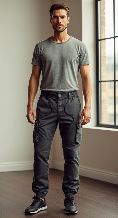 Men’s Cargo Jogger Pants Black Casual Fit