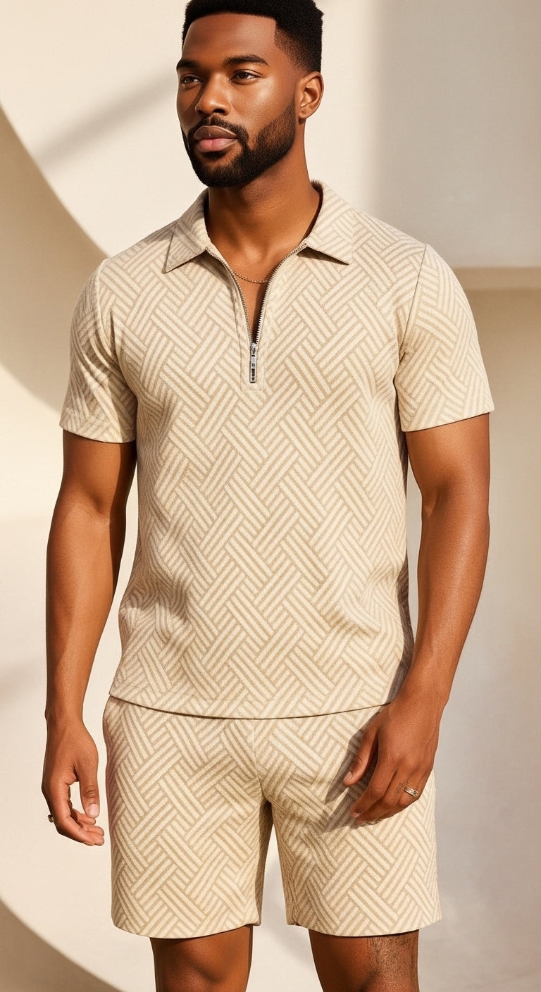 Men’s Polo Shirt and Shorts Set Casual Summer Outfit