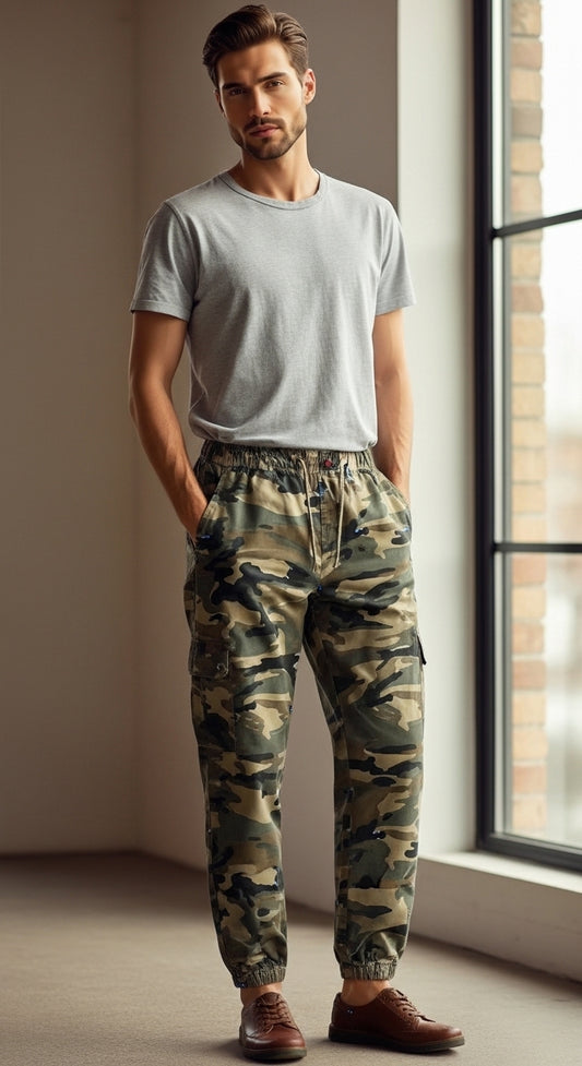 Men’s Cargo Jogger Pants Military Style Cotton Blend