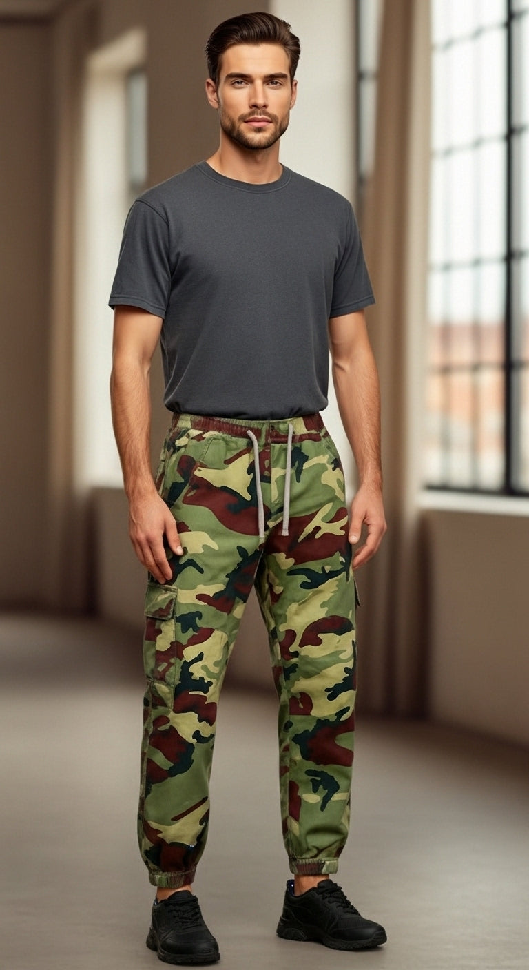 Men’s Cargo Jogger Pants Military Style Cotton Blend