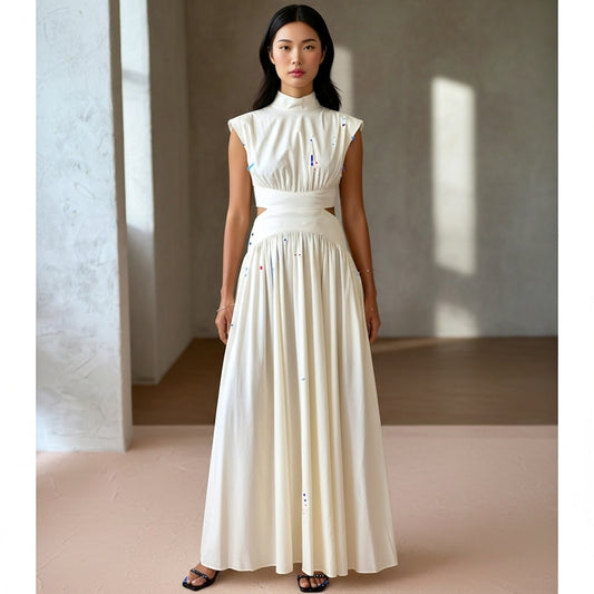 Women’s Sleeveless Maxi Dress Mock Neck Casual Party Wear