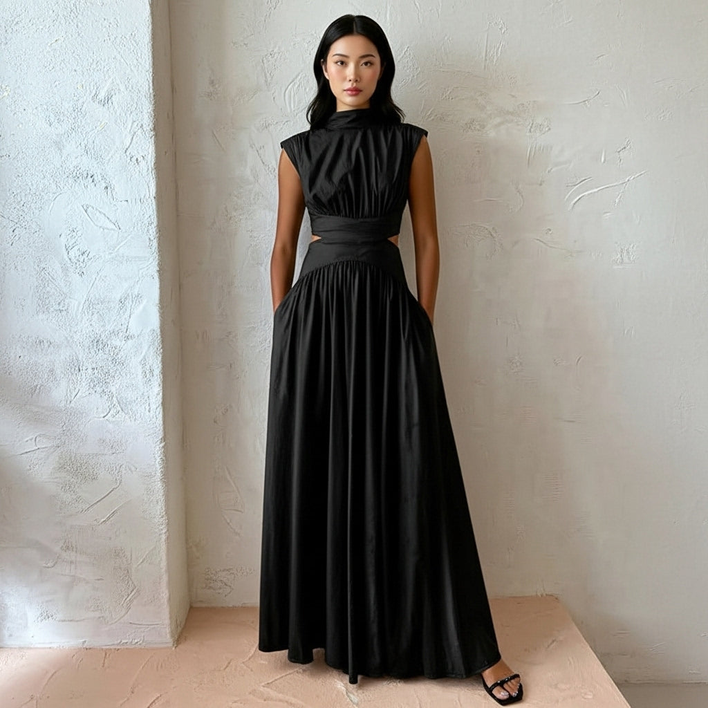 Women’s Sleeveless Maxi Dress Mock Neck Casual Party Wear
