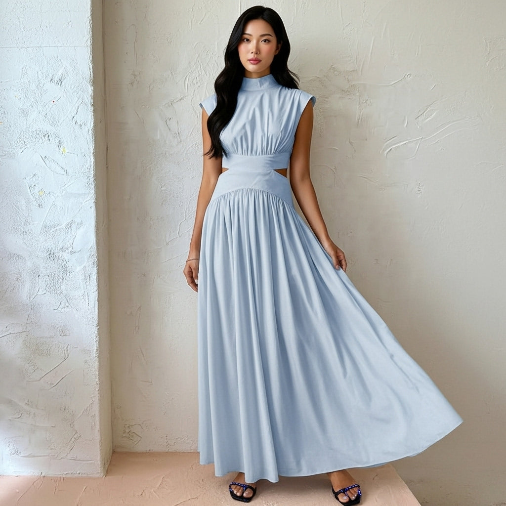 Women’s Sleeveless Maxi Dress Mock Neck Casual Party Wear