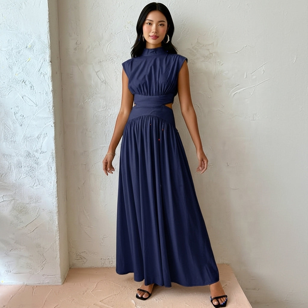 Women’s Sleeveless Maxi Dress Mock Neck Casual Party Wear