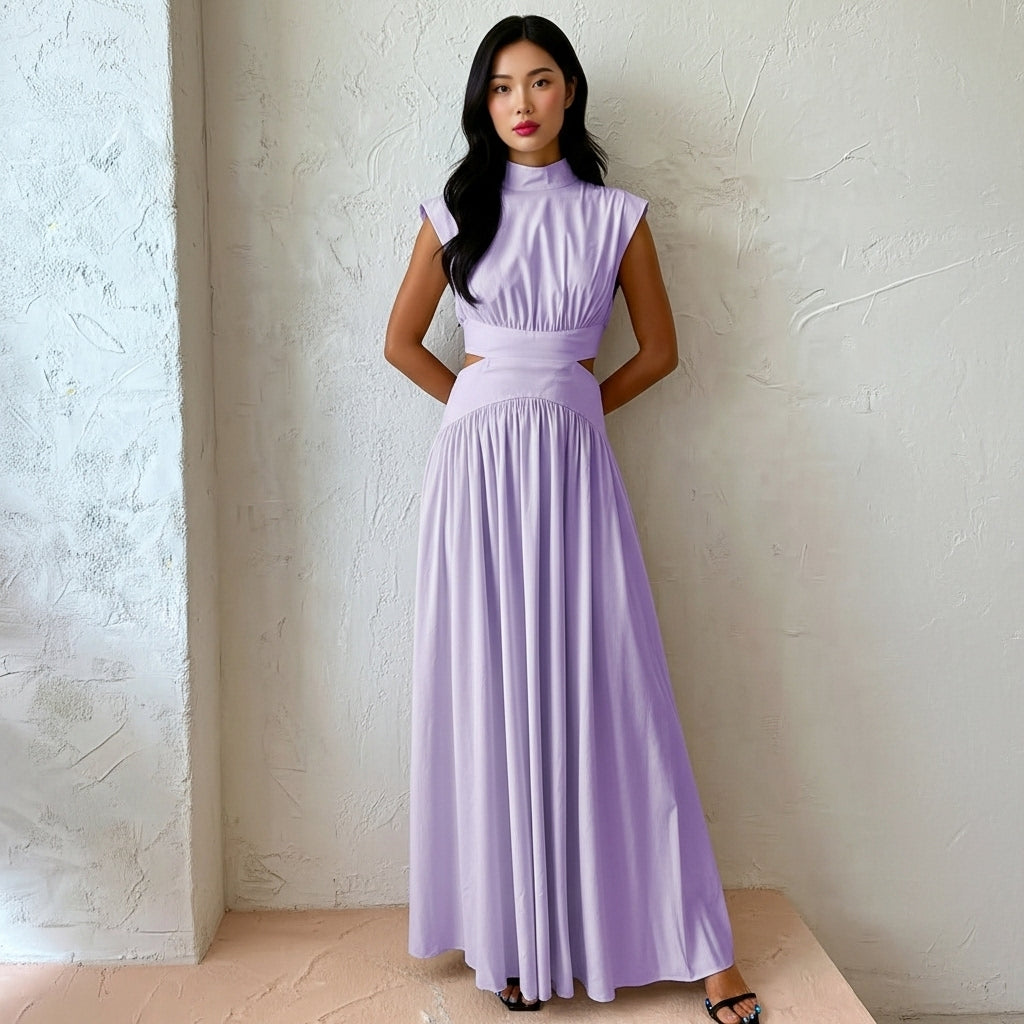 Women’s Sleeveless Maxi Dress Mock Neck Casual Party Wear