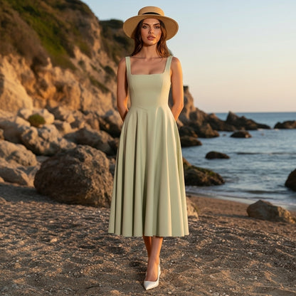 Women’s Maxi Dress Cinched Waist Flowing Silhouette